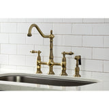 Heritage Two-Handle 4-Hole Deck Mount Bridge Kitchen Faucet with Brass Sprayer