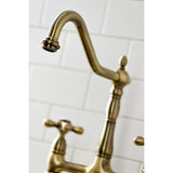 Heritage Two-Handle 4-Hole Deck Mount Bridge Kitchen Faucet with Brass Sprayer