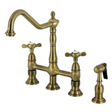 Essex Two-Handle 4-Hole Deck Mount Bridge Kitchen Faucet with Brass Side Sprayer