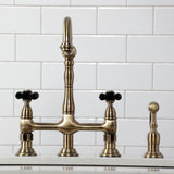 Duchess Two-Handle 4-Hole Deck Mount Bridge Kitchen Faucet with Brass Side Sprayer