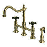 Duchess Two-Handle 4-Hole Deck Mount Bridge Kitchen Faucet with Brass Sprayer