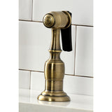 Heritage Two-Handle 4-Hole Deck Mount Bridge Kitchen Faucet with Brass Sprayer