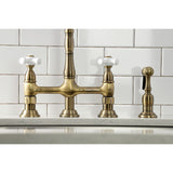 Heritage Two-Handle 4-Hole Deck Mount Bridge Kitchen Faucet with Brass Side Sprayer