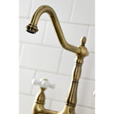 Heritage Two-Handle 4-Hole Deck Mount Bridge Kitchen Faucet with Brass Sprayer