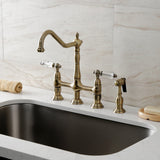 Wilshire Two-Handle 4-Hole Deck Mount Bridge Kitchen Faucet with Brass Side Sprayer