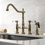 Wilshire Two-Handle 4-Hole Deck Mount Bridge Kitchen Faucet with Brass Side Sprayer