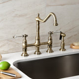 Wilshire Two-Handle 4-Hole Deck Mount Bridge Kitchen Faucet with Brass Side Sprayer