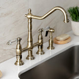 Wilshire Two-Handle 4-Hole Deck Mount Bridge Kitchen Faucet with Brass Side Sprayer