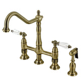 Wilshire Two-Handle 4-Hole Deck Mount Bridge Kitchen Faucet with Brass Side Sprayer