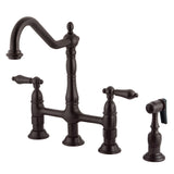 Heritage Two-Handle 4-Hole Deck Mount Bridge Kitchen Faucet with Brass Sprayer