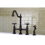 Essex Two-Handle 4-Hole Deck Mount Bridge Kitchen Faucet with Brass Sprayer