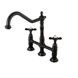 Essex Two-Handle 4-Hole Deck Mount Bridge Kitchen Faucet with Brass Sprayer