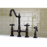 Duchess Two-Handle 4-Hole Deck Mount Bridge Kitchen Faucet with Brass Sprayer