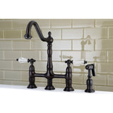 Wilshire Two-Handle 4-Hole Deck Mount Bridge Kitchen Faucet with Brass Side Sprayer
