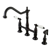 Wilshire Two-Handle 4-Hole Deck Mount Bridge Kitchen Faucet with Brass Sprayer