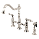 Heritage Two-Handle 4-Hole Deck Mount Bridge Kitchen Faucet with Brass Sprayer