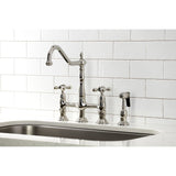 Heritage Two-Handle 4-Hole Deck Mount Bridge Kitchen Faucet with Brass Sprayer