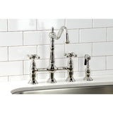 Heritage Two-Handle 4-Hole Deck Mount Bridge Kitchen Faucet with Brass Side Sprayer