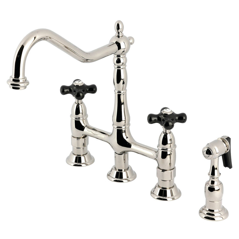 Duchess Two-Handle 4-Hole Deck Mount Bridge Kitchen Faucet with Brass Side Sprayer