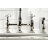 Heritage Two-Handle 4-Hole Deck Mount Bridge Kitchen Faucet with Brass Side Sprayer