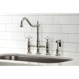 Heritage Two-Handle 4-Hole Deck Mount Bridge Kitchen Faucet with Brass Side Sprayer