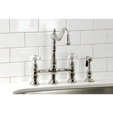 Heritage Two-Handle 4-Hole Deck Mount Bridge Kitchen Faucet with Brass Side Sprayer