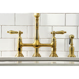 Heritage Two-Handle 4-Hole Deck Mount Bridge Kitchen Faucet with Brass Sprayer