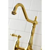 Heritage Two-Handle 4-Hole Deck Mount Bridge Kitchen Faucet with Brass Sprayer