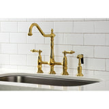 Heritage Two-Handle 4-Hole Deck Mount Bridge Kitchen Faucet with Brass Sprayer