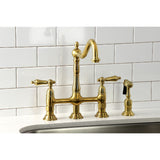 Heritage Two-Handle 4-Hole Deck Mount Bridge Kitchen Faucet with Brass Sprayer