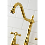 Heritage Two-Handle 4-Hole Deck Mount Bridge Kitchen Faucet with Brass Sprayer