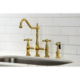 Heritage Two-Handle 4-Hole Deck Mount Bridge Kitchen Faucet with Brass Sprayer