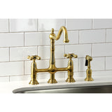 Heritage Two-Handle 4-Hole Deck Mount Bridge Kitchen Faucet with Brass Sprayer