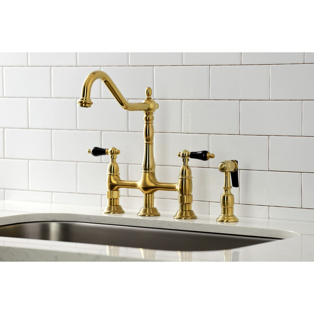 Duchess Two-Handle 4-Hole Deck Mount Bridge Kitchen Faucet with Brass Sprayer