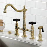 Duchess Two-Handle 4-Hole Deck Mount Bridge Kitchen Faucet with Brass Side Sprayer