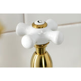 Heritage Two-Handle 4-Hole Deck Mount Bridge Kitchen Faucet with Brass Sprayer