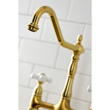 Heritage Two-Handle 4-Hole Deck Mount Bridge Kitchen Faucet with Brass Sprayer