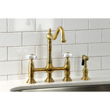 Heritage Two-Handle 4-Hole Deck Mount Bridge Kitchen Faucet with Brass Sprayer