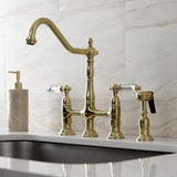 Wilshire Two-Handle 4-Hole Deck Mount Bridge Kitchen Faucet with Brass Side Sprayer