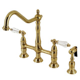 Wilshire Two-Handle 4-Hole Deck Mount Bridge Kitchen Faucet with Brass Sprayer