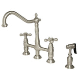 Heritage Two-Handle 4-Hole Deck Mount Bridge Kitchen Faucet with Brass Sprayer