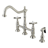 Essex Two-Handle 4-Hole Deck Mount Bridge Kitchen Faucet with Brass Sprayer