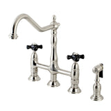 Duchess Two-Handle 4-Hole Deck Mount Bridge Kitchen Faucet with Brass Sprayer