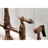 Heritage Two-Handle 4-Hole Deck Mount Bridge Kitchen Faucet with Brass Sprayer