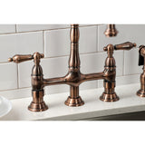 Heritage Two-Handle 4-Hole Deck Mount Bridge Kitchen Faucet with Brass Sprayer