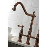 Heritage Two-Handle 4-Hole Deck Mount Bridge Kitchen Faucet with Brass Sprayer