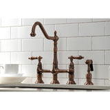 Heritage Two-Handle 4-Hole Deck Mount Bridge Kitchen Faucet with Brass Sprayer