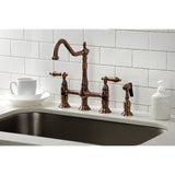 Heritage Two-Handle 4-Hole Deck Mount Bridge Kitchen Faucet with Brass Sprayer