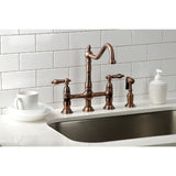 Heritage Two-Handle 4-Hole Deck Mount Bridge Kitchen Faucet with Brass Sprayer