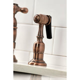 Heritage Two-Handle 4-Hole Deck Mount Bridge Kitchen Faucet with Brass Sprayer